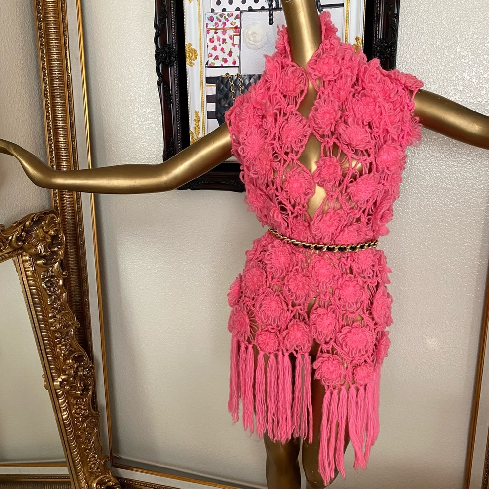 Vintage Rosette Floral Knit Shawl Scarf - Picture 2 of 10